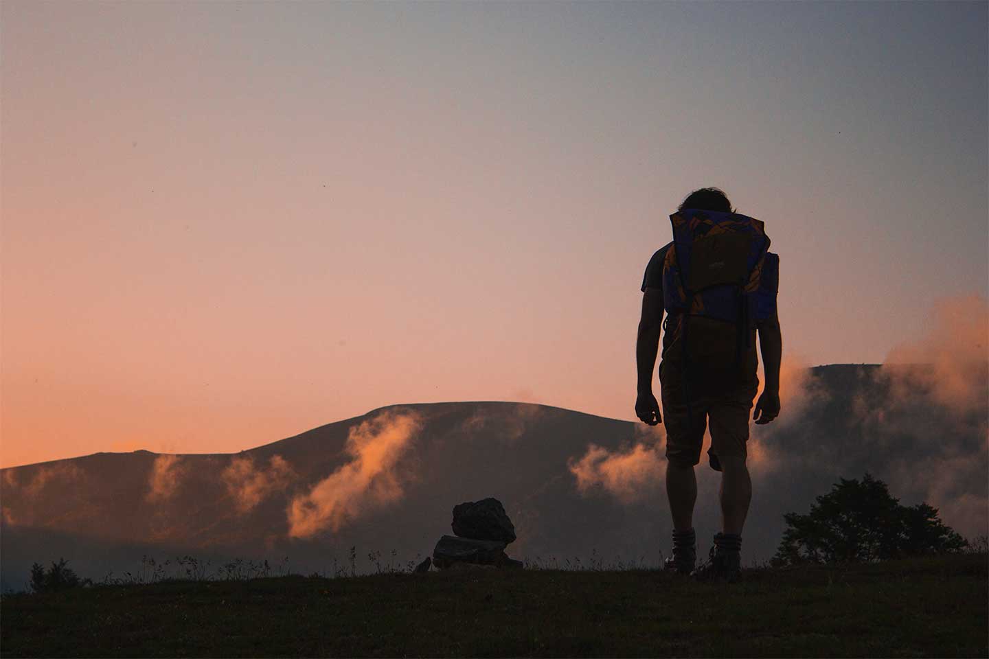 People walking together in a peaceful natural landscape